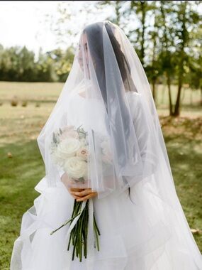 Beautiful Soft Ivory Angel Cut 98 Chapel Length Blusher Drop Wedding Veil